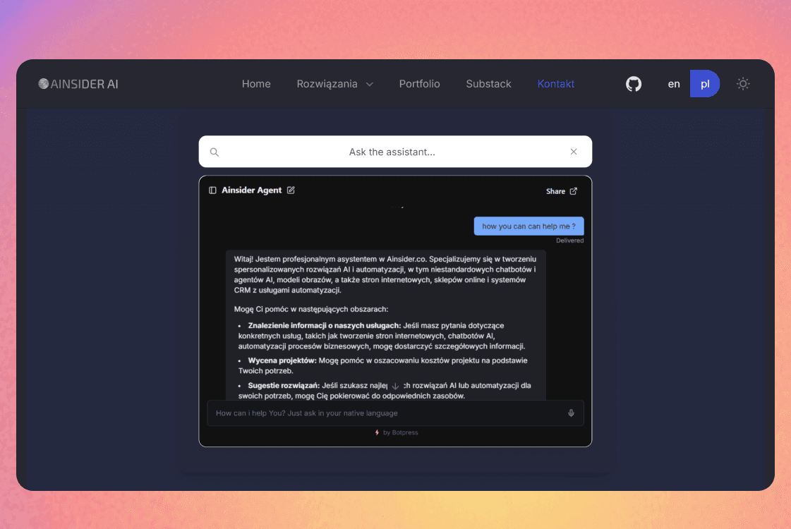 AI Assitant built-in into website