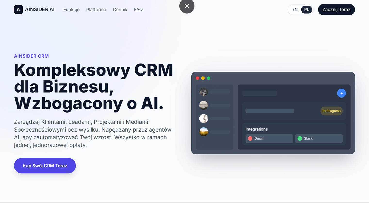 Landing Page for Ainsider CRM